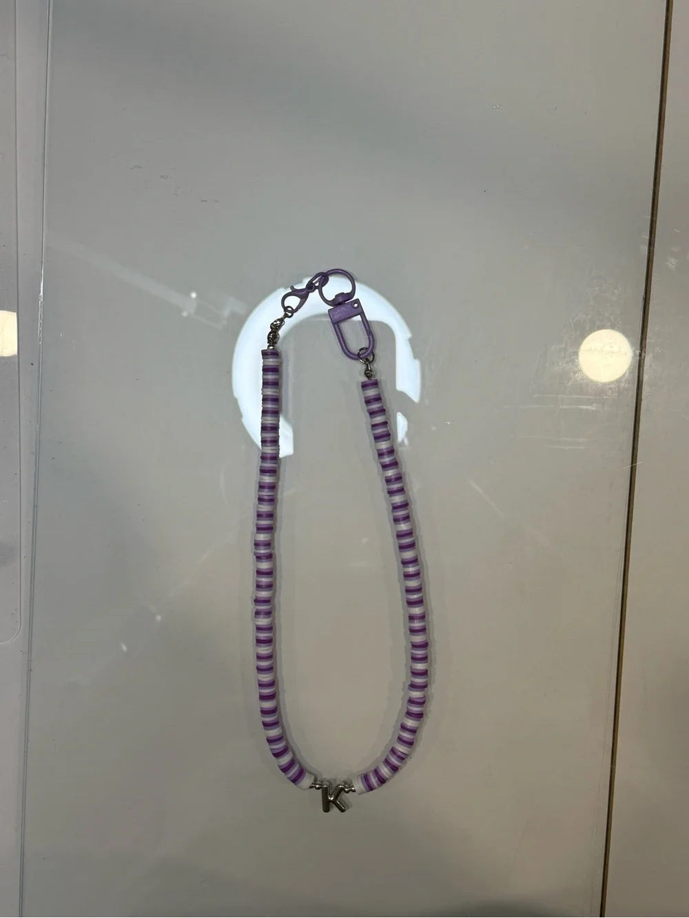 Initial K Dog Necklace purple and white